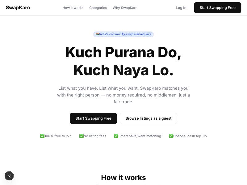 SwapKaro landing page